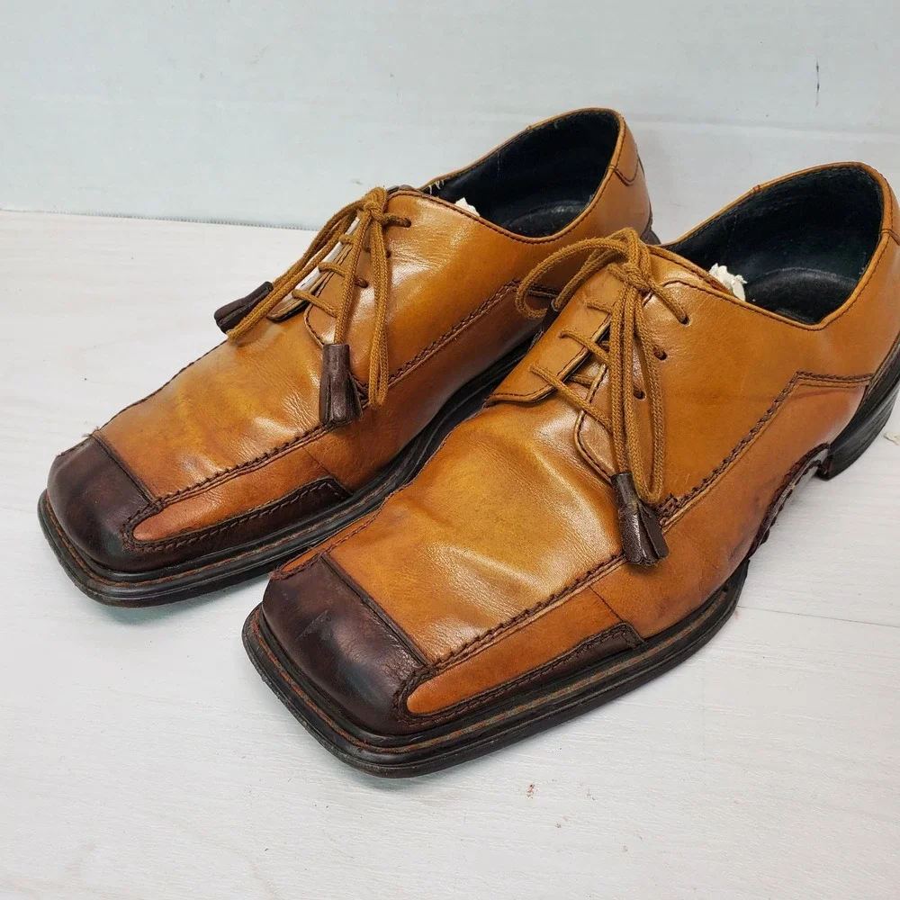Stacy Adams Mens Tan Leather Oxford Dress Shoes Italy Size 7.5‎ Medium